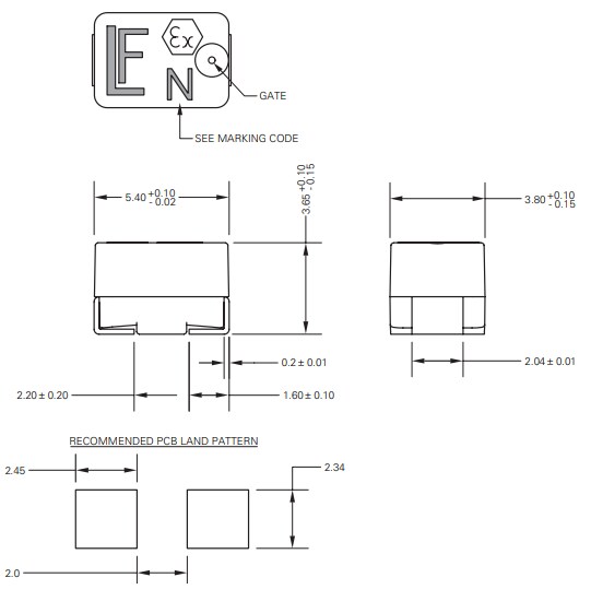 Mechanical Drawing - Littelfuse 308 Series Surface Mount Fuses